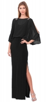 Abendkleid lang mit Ärmel + Schlitz schwarz