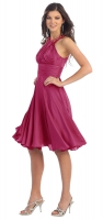 Cocktailkleid schlicht knielang Satin magenta